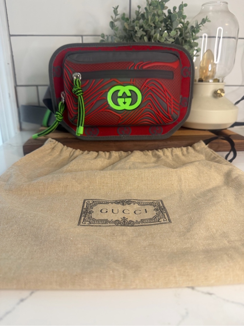 Authentic Gucci Jersey GG All Over Nylon Sport Belt Bag w/COA